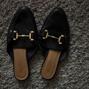 Rapha Black Mules with Gold Detailing